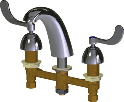 Chicago Faucets 405-E2805-317XKAB Concealed Hot and Cold Water Sink Faucet, 8" Fixed Centers, 0.5 GPM Econo-Flo Non-Aerating Laminar Spray, 4" Wristblade Handle