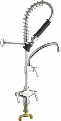 Chicago Faucets 924-613-369ABCP Mini Pre-Rinse Fitting, Adapta-Faucet, Single Hole, 1.0 GPM Spray Valve, 9-1/2" L-Type Swing Spout, 2-3/8" Lever Handle