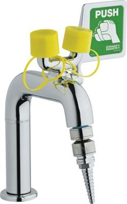 Chicago Faucets 8450-TE22E7TABCP Retrofit Emergency Eyewash with Faucet, Lab Nozzle and Thermostatic Mixing Valve with Cold Water Bypass