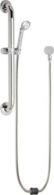 Chicago Faucets 152-LADCP Wall Mounted 1.5 GPM Hand Spray, Two 34" Stainless Steel Hoses with Auto Drain and 24" ADA Grab Bar
