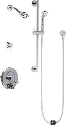 Chicago Faucets SH-PB4-31-031 Tub and Shower System, Pressure Balancing with Auto Drain, 2.5 GPM Shower Head with Adjustable Spray Pattern, Auto Drain Hose and 2.5 GPM Hand Spray, 24" Wall Mounted Slide Bar with Hand Spray Holder