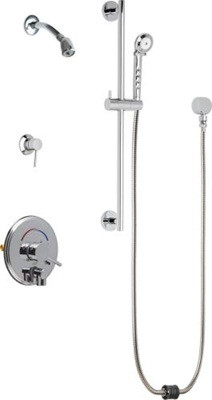 Chicago Faucets SH-PB4-33-041 Tub and Shower System, Pressure Balancing with Auto Drain, 1.5 GPM Shower Head with Swivel Ball Joint, Auto Drain Hose and 1.5 GPM Hand Spray, 24" Wall Mounted Slide Bar with Hand Spray Holder