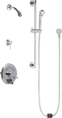 Chicago Faucets SH-PB4-33-051 Tub and Shower System, Pressure Balancing with Auto Drain, 1.5 GPM Shower Head with Swivel Ball Joint, Auto Drain Hose and 1.5 GPM Hand Spray, 24" Wall Mounted Slide Bar with Hand Spray Holder