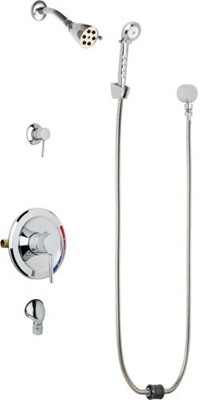 Chicago Faucets SH-PB5-31-040 Tub and Shower System, Pressure Balancing with Auto Drain, 2.5 GPM Shower Head with Adjustable Spray Pattern, Auto Drain Hose and 1.5 GPM Hand Spray