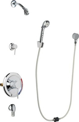 Chicago Faucets SH-PB5-33-030 Tub and Shower System, Pressure Balancing with Auto Drain, 1.5 GPM Shower Head with Swivel Ball Joint, Auto Drain Hose and 2.5 GPM Hand Spray