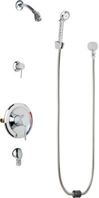 Chicago Faucets SH-PB5-33-040 Tub and Shower System, Pressure Balancing with Auto Drain, 1.5 GPM Shower Head with Swivel Ball Joint, Auto Drain Hose and 1.5 GPM Hand Spray