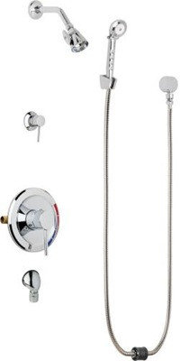 Chicago Faucets SH-PB5-37-040 Tub and Shower System, Pressure Balancing with Auto Drain, 1.5 GPM Shower Head with Adjustable Spray Pattern, Auto Drain Hose and 1.5 GPM Hand Spray