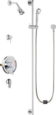 Chicago Faucets SH-PB5-37-042 Tub and Shower System, Pressure Balancing with Auto Drain, 1.5 GPM Shower Head with Adjustable Spray Pattern, Auto Drain Hose and 1.5 GPM Hand Spray, 48" Wall Mounted Slide Bar with Hand Spray Holder