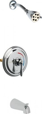 Chicago Faucets SH-TP1-01-100 Round Thermostatic Pressure Balancing Tub and Shower Fitting, 2.5 GPM Shower Head with Adjustable Spray Pattern, Tub Spout with Diverter