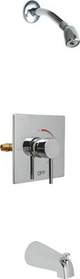 Chicago Faucets SH-TP2-02-100 Square Thermostatic Pressure Balancing Tub and Shower Fitting, 2.5 GPM Shower Head with Swivel Ball Joint, Tub Spout with Diverter