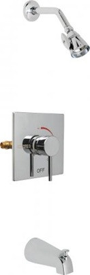 Chicago Faucets SH-TP2-06-100 Square Thermostatic Pressure Balancing Tub and Shower Fitting, 2.5 GPM Shower Head with Adjustable Spray Pattern, Tub Spout with Diverter