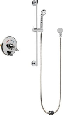 Chicago Faucets SH-TP4-00-026 Tub and Shower System with Pressure Balancing Valve and Auto Drain, 1.5 GPM Hand Spray with Two 34" Stainless Steel Hoses, 30" Wall Mounted Slide Bar with Hand Spray Holder