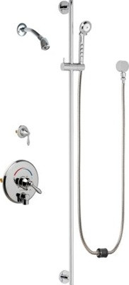 Chicago Faucets SH-TP4-22-022 Tub and Shower System with Auto Drain, 2.5 GPM Shower Head with Swivel Ball Joint, 2.5 GPM Hand Spray, Two 34" Stainless Steel Hoses, 48" Wall Mounted Slide Bar with Hand Spray Holder