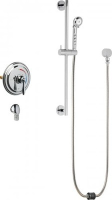 Chicago Faucets SH-TP5-00-021 Tub and Shower System with Pressure Balancing Valve and Auto Drain, 2.5 GPM Hand Spray with Two 34" Stainless Steel Hoses, 24" Wall Mounted Slide Bar with Hand Spray Holder