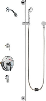 Chicago Faucets SH-TP5-22-022 Tub and Shower System with Auto Drain, 2.5 GPM Shower Head with Swivel Ball Joint, 2.5 GPM Hand Spray, Two 34" Stainless Steel Hoses, Wall Mounted Auto Drain and 48" Slide Bar with Hand Spray Holder