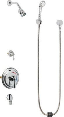 Chicago Faucets SH-TP5-26-020 Thermostatic Pressure Balancing Shower Fitting with Auto Drain, 2.5 GPM Shower Head with Adjustable Spray Pattern, 2.5 GPM Hand Spray with Two 34" Stainless Steel Hoses, Wall Mounted Auto Drain