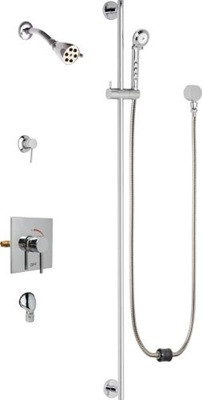 Chicago Faucets SH-TP6-31-022 Square Tub and Shower System with Auto Drain, 2.5 GPM Shower Head with Adjustable Spray Pattern, 2.5 GPM Hand Spray with Two 34" Stainless Steel Hoses, 48" Wall Mounted Slide Bar with Hand Spray Holder