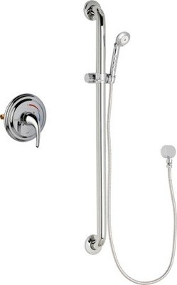 Chicago Faucets SH-TP7-00-024 Shower Fitting with Contemporary Handle, 2.5 GPM Hand Spray with 69" Stainless Steel Hose, 36" Wall Mounted ADA Grab Bar with Hand Spray Holder