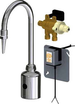 Chicago Faucets LEF-A11-21T HyTronic Touch Free Gooseneck Faucet with Laboratory Nozzle, Single Supply, Hardwired, Bluetooth Communication, Thermostatic Mixing Valve