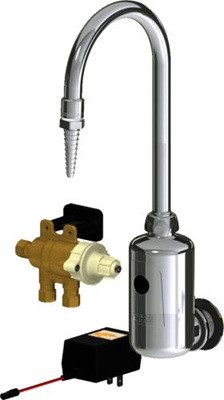 Chicago Faucets LEF-A41-11T HyTronic Touch Free Gooseneck Faucet with Laboratory Nozzle, Wall Mounted, Single Supply, AC Powered, Bluetooth Communication, Thermostatic Mixing Valve