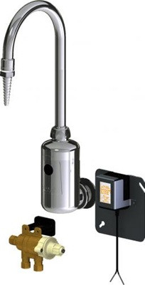 Chicago Faucets LEF-A51-21T HyTronic Touch Free Gooseneck Faucet with Laboratory Nozzle, Wall Mounted, Dual Supply, Hardwired, Bluetooth Communication, Thermostatic Mixing Valve