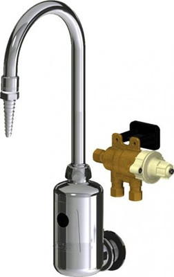 Chicago Faucets LEF-B41-01T HyTronic Touch Free Gooseneck Faucet with Laboratory Nozzle, Wall Mounted, Single Supply, Battery Powered, Bluetooth Communication, Thermostatic Mixing Valve
