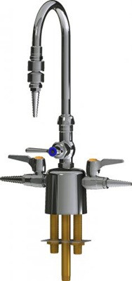 Chicago Faucets LCF1-AA-A3A3 Combination Triple Service Fixture, 5-1/4" Gooseneck Spout, 2-3/8" Lever Handle, Inline Atmospheric Vacuum Breaker, Laboratory Index Button, Orange with Black Letters, AIR