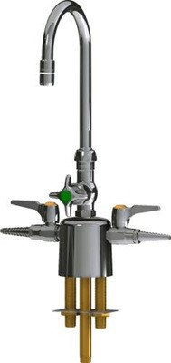 Chicago Faucets LCF1-AA-C1A2 Combination Triple Service Fixture, 5-1/4" Gooseneck Spout, 2.2 GPM Softflo Aerator, 2-1/2" Cross Handle, Control-A-Flo, Laboratory Index Button, Orange with Black Letters, AIR