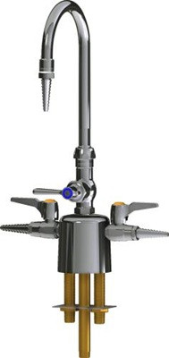 Chicago Faucets LCF1-AA-C3A1 Combination Triple Service Fixture, 5-1/4" Gooseneck Spout, Laboratory Nozzle, 2-3/8" Lever Handle, Quaturn Control-A-Flo, Laboratory Index Button, Orange with Black Letters, AIR