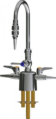 Chicago Faucets LCF1-AA-C3A3 Combination Triple Service Fixture, 5-1/4" Gooseneck Spout, 2-3/8" Lever Handle, Quaturn Control-A-Flo, Inline Atmospheric Vacuum Breaker, Laboratory Index Button, Orange with Black Letters, AIR