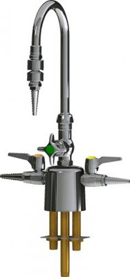 Chicago Faucets LCF1-AB-A1A3 Combination Triple Service Fixture, 5-1/4" Gooseneck Spout, 2-1/2" Cross Handle, Inline Atmospheric Vacuum Braker, Laboratory Index Buttons, AIR and VAC (Vacuum)