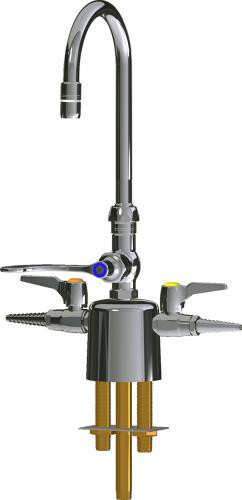 Chicago Faucets LCF1-AB-A2A2 Combination Triple Service Fixture, 5-1/4" Gooseneck Spout, 2.2 GPM Softflo Aerator, 4" Wristblade Handle, Laboratory Index Buttons, AIR and VAC (Vacuum)