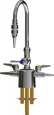 Chicago Faucets LCF1-AB-A3A3 Combination Triple Service Fixture, 5-1/4" Gooseneck Spout, 2-3/8" Lever Handle, Inline Atmospheric Vacuum Breaker, Laboratory Index Buttons, AIR and VAC (Vacuum)