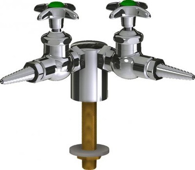 Chicago Faucets LWV1-A11-20 Turret with Two Side Outlets, Full Flow Laboratory Serrated Nozzle, 2-1/2" Metal Cross Handle and Button Indexed "CW"