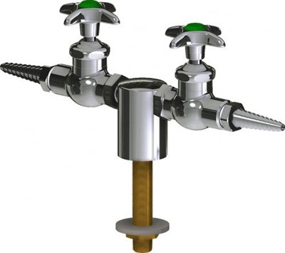 Chicago Faucets LWV1-A11-25 Turret with Two Side Outlets, Full Flow Laboratory Serrated Nozzle, 2-1/2" Metal Cross Handle and Button Indexed "CW"