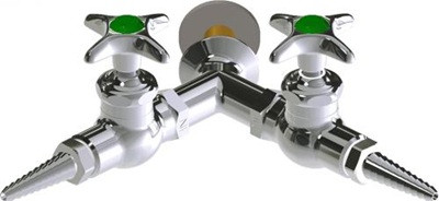 Chicago Faucets LWV1-A11-65 Y Pattern Wall Flange with Two Outlets, Full Flow Laboratory Serrated Nozzle, 2-1/2" Metal Cross Handle and Button Indexed "CW"