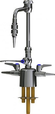 Chicago Faucets LCF1-CC-A2B3 Combination Triple Service Fixture, 6" Gooseneck Spout with Atmospheric Vacuum Breaker, 4" Wristblade Handle, 2-Pack Laboratory Index Buttons, AIR, GAS