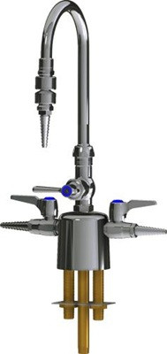 Chicago Faucets LCF1-CC-B3A3 Combination Triple Service Fixture, 5-1/4" Gooseneck Spout, Inline Atmospheric Vacuum Breaker, 2-3/8" Lever Handle, 2-Pack Laboratory Index Buttons, AIR, GAS