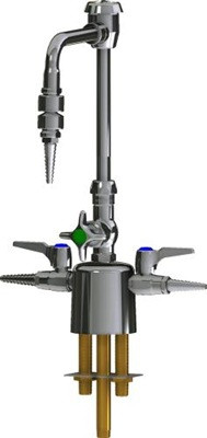 Chicago Faucets LCF1-CC-C1B3 Combination Triple Service Fixture, 6" Gooseneck Spout with Atmospheric Vacuum Breaker, 2-1/2" Cross Handle, Control-A-Flo, 2-Pack Laboratory Index Buttons, AIR, GAS