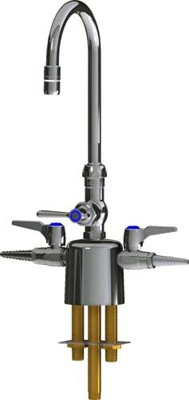 Chicago Faucets LCF1-CC-C3A2 Combination Triple Service Fixture, 5-1/4" Gooseneck Spout, 2.2 GPM Softflo Aerator, 2-3/8" Lever Handle, Quaturn Control-A-Flo, 2-Pack Laboratory Index Buttons, AIR, GAS