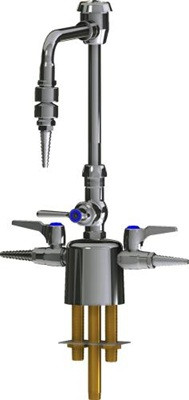 Chicago Faucets LCF1-CC-C3B3 Combination Triple Service Fixture, 6" Gooseneck Spout with Atmospheric Vacuum Breaker, 2-3/8" Lever Handle, Quaturn Control-A-Flo, 2-Pack Laboratory Index Buttons, AIR, GAS