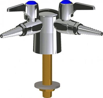 Chicago Faucets LGB1-11C-21 Turret with Two Ball Valves at 90 Degrees, Full Flow Laboratory Serrated Nozzle, Laboratory Index Button, Dark Blue with White Letters, GAS