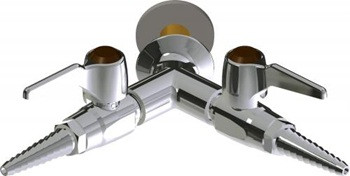 Chicago Faucets LGB1-11D-65 Y Pattern Wall Flange with Two Ball Valves at 90 Degrees, Full Flow Laboratory Serrated Nozzle, Laboratory Index Button, Brown with White Letters, NIT (Nitrogen)