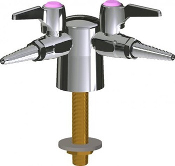 Chicago Faucets LGB1-11G-20 Turret with Two Ball Valves at 90 Degrees, Full Flow Laboratory Serrated Nozzle, Laboratory Index Button, Pink with Black Letters, CO2 (Carbon Dioxide)