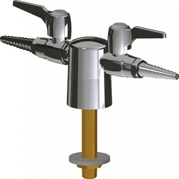 Chicago Faucets LGB1-11H-25 Turret with Two Ball Valves at 180 Degrees, Full Flow Laboratory Serrated Nozzle, Laboratory Index Button, Silver with Black Letters, CO (Carbon Monoxide)