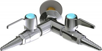 Chicago Faucets LGB1-11M-65 Y Pattern Wall Flange with Two Ball Valves at 90 Degrees, Full Flow Laboratory Serrated Nozzle, Laboratory Index Button, Light Blue with Black Letters, SG (Specialty Gas)