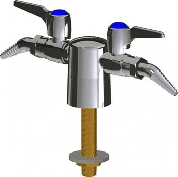 Chicago Faucets LGB1-21C-25 Turret with Two Ball Valves at 180 degrees, Laboratory 30-degree Angled Nozzle, 3-Pack Index Buttons, AIR, GAS, VAC