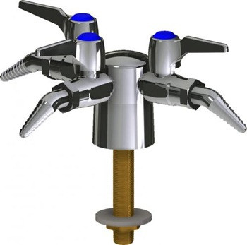 Chicago Faucets LGB1-21C-30 Turret with Three Ball Valves at 90 degrees, Laboratory 30-degree Angled Nozzle, 3-Pack Index Buttons, AIR, GAS, VAC