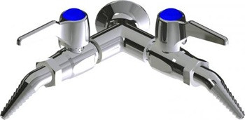 Chicago Faucets LGB1-21C-60 Y Pattern Wall Flange with Two Ball Valves at 90 degrees, Laboratory 30-degree Angled Nozzle, 3-Pack Index Buttons, AIR, GAS, VAC