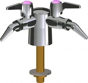 Chicago Faucets LGB1-21G-20 Turret with Two Ball Valves at 90 degrees, Laboratory 30-degree Angled Nozzle, Index Button, Pink with Black Letters, CO2 (Carbon Dioxide)